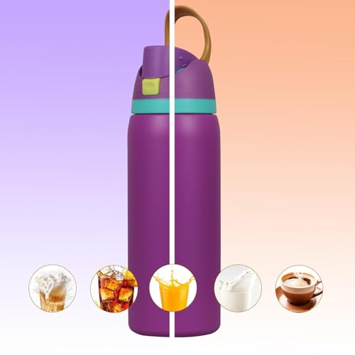 Image of FreeSip Flip-Top Water Bottle for Kids & Adults, Leakproof One-Hand Open Lid, BPA-Free, Easy Carry for School, Office, Sports & Travel - 32 oz (Valvet Purple, 960 ml)