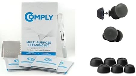 Comply Multi-Purpose Earbud Cleaning Kit Bundle with TW-700-B Memory Foam Replacement Earbud Tips for Google Pixel Buds Pro 2, Soundcore Liberty 4 NC & More, Secure Fit, Black, Medium (3 Pairs)