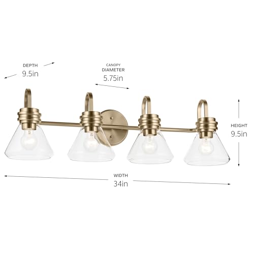 Image of Kichler Farum 34 inch 4-Light Bathroom Vanity Light Fixture with Clear Glass in Champagne Bronze for Single or Double Vanity, Modern Lighting Fixture (34 inch x 9.5 inch x 9.5 inch), 55156CPZCLR