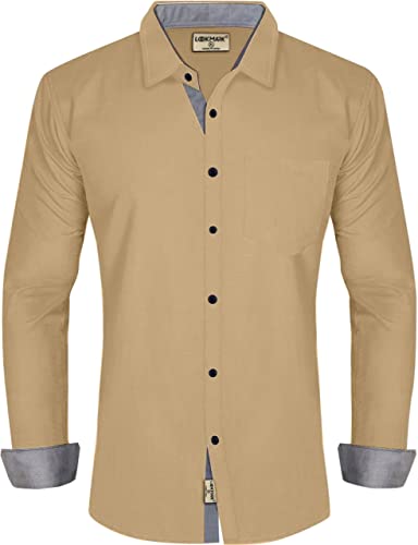 Image of LookMark Men's Cotton Blend Stitched Solid Full Sleeve Regular Fit Shirt