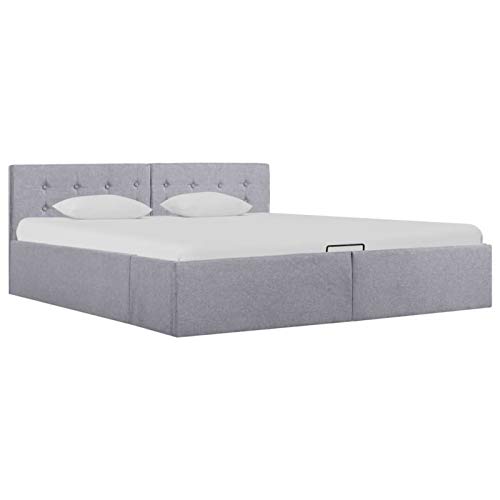 Cinyiqo Cama canapé hidráulica almacenajetela Gris Claro 160x200cm, Somier, Cama es, Estructura Cama - 285580