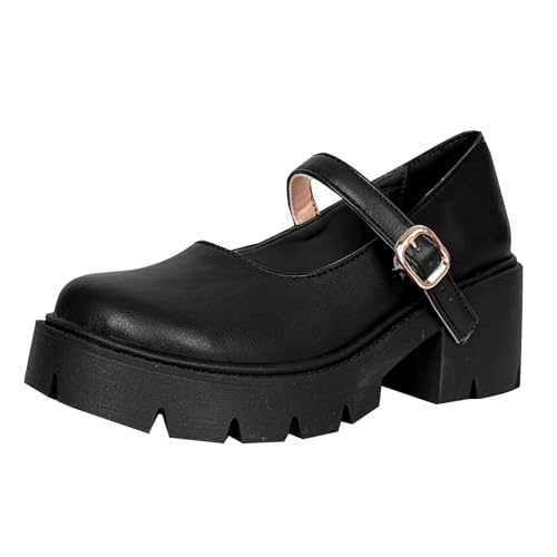 Mary Jane Zapatos Mujer Plataforma Zapatos Mary Janes Uniforme Oficina Zapatos Casuales Punta Redonda Tacón Bloque Zapatos de Cuero Lindo Lolita Princesa Zapatos Hebilla Zapatos de Mujer Zapatos de