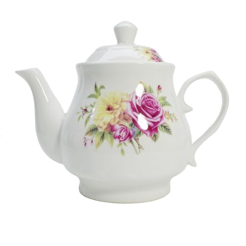 Image of Porcelain Teapot, Ceramic White Teapot With Floral Coffee Tea Water Pot Vintage Ceramic Kettle (28oz)