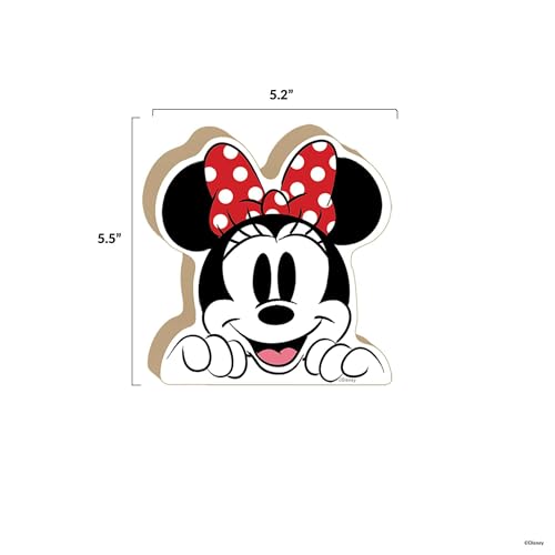 Image of Disney Minnie Mouse Head Shelf Sitter Decor | Chunky Wood Block Cutout for Kids' Bedroom, Play Room or Office