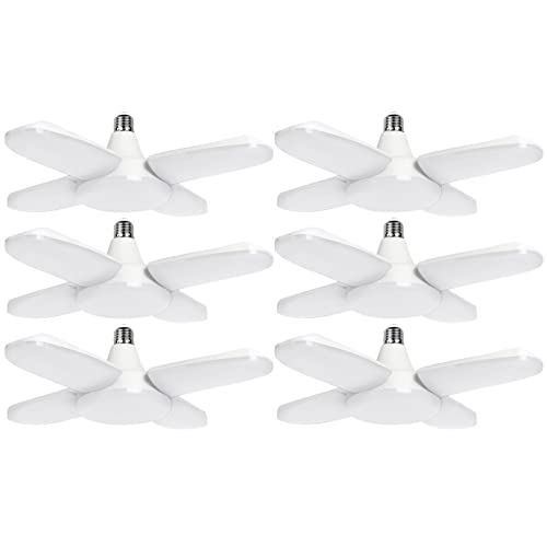 MERRYHE LED Garage Lights 60W Deformable, 6000Lm 4 Leaf Triple Glow Close to Ceiling Light Fixtures, E26/E27 Base Warehouse High Bay Light, 6500K Adjustable Basement Lamp for Workshop Parking, 6 Pack