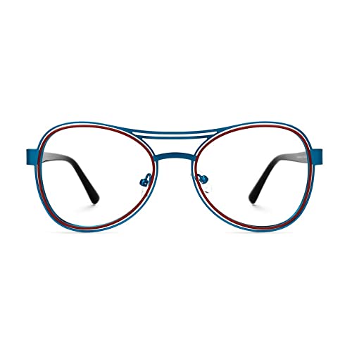 Evita la fatiga visual con gafas de aviador de lectura en metal azul y rojo