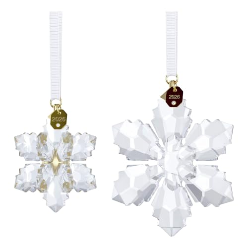Image of Swarovski Annual Edition 3D Ornament Set 2026, Crystal Snowflake, Clear, Star Shape, 2 Piece Collectible Holiday Decoration, Amazon Exclusive