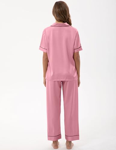 Image of UMBY Silk Satin Pajamas for Women Set 2 Piece button down Soft Silk Pjs Sets Cozy Silky Pajama Short Sleeve
