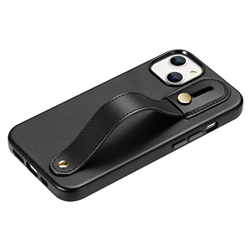 Coque iPhone 13 antichoc fine en cuir véritable avec béquille