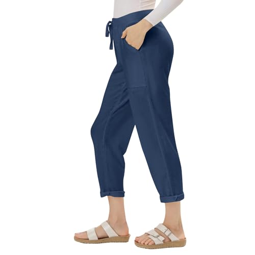 Wide Leg Linen Capri Pants for Women Casual Comfy Fit Lounge Pant Loose Drawstring Capris Beach Vacation Clothes 2025