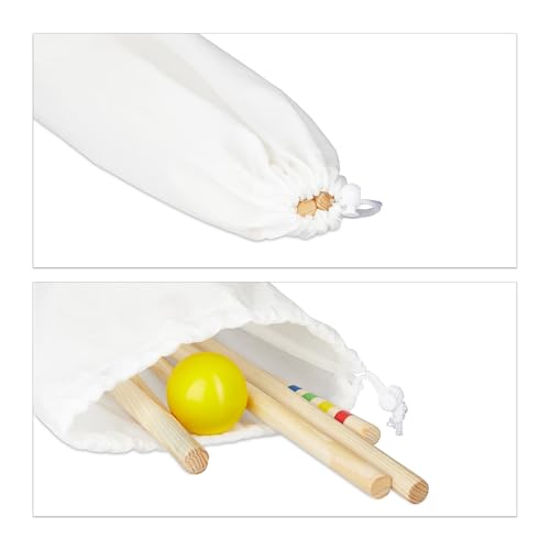 Relaxdays Krocket Spiel, 6 Spieler, Kinder & Erwachsene, Komplettset mit Tasche, Croquet Set Holz, Schläger, Mehrfarbig