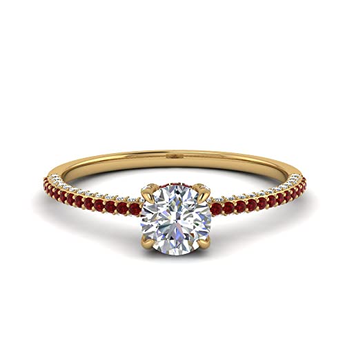 Image of Choose Your Gemstone Delicate Hidden Halo Diamond CZ Ring Yellow Gold Plated Round Shape Petite Engagement Rings Minimal Modern Design Birthday Gift Wedding Gift US Size 4 to 12
