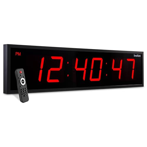 Ivation Oversized Digital Wall Clock with Large LED Display & Timer 24 | Multi-function with Timer Stopwatch Alarms Temp & Date Aluminum frame 6 Brightness levels Time memory Remote | Blue product thumbnail 10