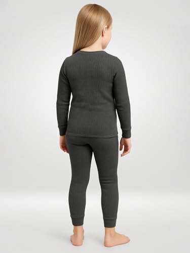 Image of Lux Cozi HEATEK Girl's Black Melange Round Neck Full Sleeves Thermal Top and Bottom Set | Thermal Set for Girls | Style - 555