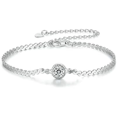14K White Gold Over S925 Sterling Silver Princess/Round Cut D-color VVS1 Diamond Bracelet, Adjustable Chain with 0.7ct/0.5ct/1ct Diamond, Ideal Surprise for Trendy Women