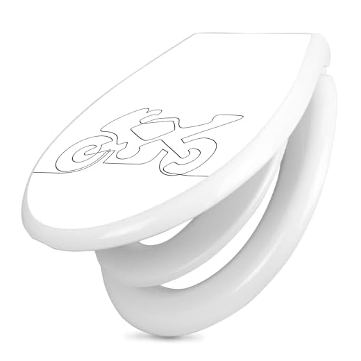 banjado Familien WC Sitz mit Absenkautomatik 44,9x37,1cm - Klobrille mit Kindersitz aus hochwertigem Polypropylen - Toilettendeckel mit Kinder Toilettensitz integriert - Motiv Lineart Motorrad