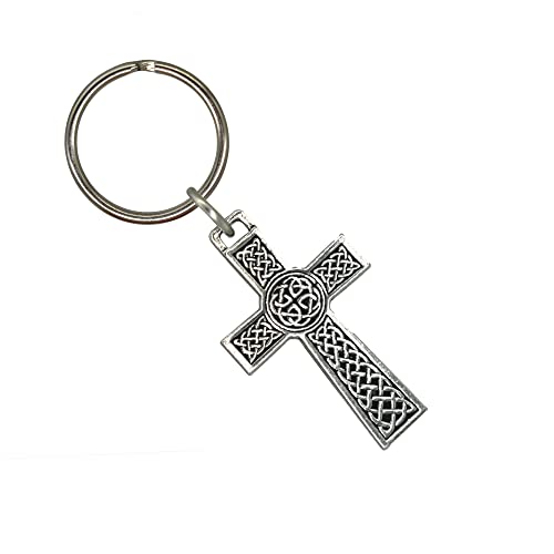 Celtic Cross Keychain, A1024KC, 2”, Pewter, 100% Handmade in the USA, Christian, Faith, Irish, Headstone, Catholic, Metal, Keychain, Key Chain, Key Ring, Key Fob, Gift, Over 100 Keychain designs