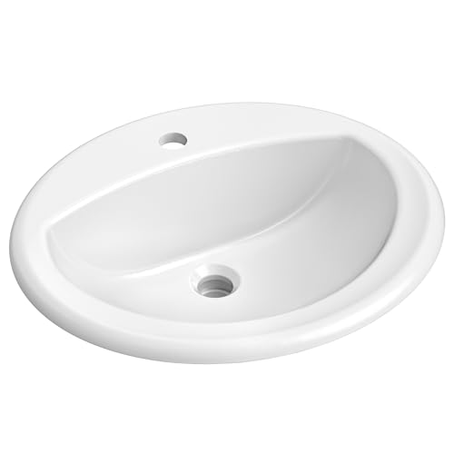KRAUS Elavo 20.5 in. Oval Porcelain Ceramic Self-Rimming Drop In Bathroom Sink in White with Overflow Drain, KCT-100