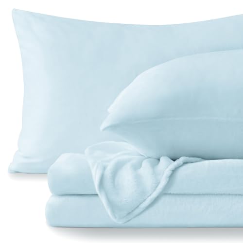 Image of BEDELITE Flannel Sheets King Size Blue - Super Soft Fleece Sheets Set Fluffy Extra Plush, 4 Piece(Include Fitted Sheet, Flat Sheet, 2 Pillowcases)