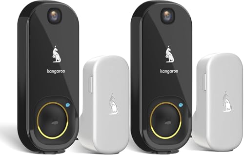 Kangaroo Wireless Doorbell+Chime HD Camera Easy Setup Battery Power Motion Detection 2.4G WiFi Real-time Alerts to Phone Security System for Home Apartment and Office (2 Doorbell+2 Chime)