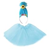 Wildarms Juego de falda tutú y diadema de troll, falda de ballet de 3 capas con diadema de tul de girasol, disfraz de Halloween para adultos, Azul, Talla única