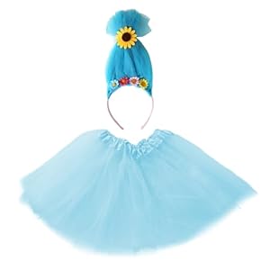 Wildarms Tutu Rock & Troll Stirnband Set - 3-lagiger Ballettrock mit Sonnenblume Tüll Stirnband Erwachsene Halloween Kostüm (Blau, Einheitsgröße)