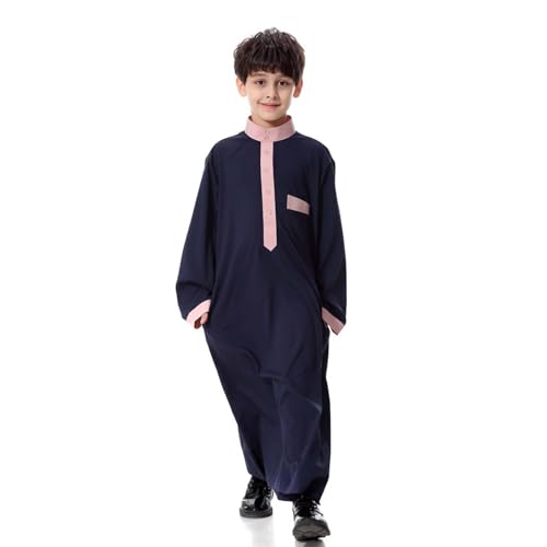 Kids Boys Thobe Muslim Robe Long Sleeve Button Up Stand Collar Arab Kaftans Islamic Caftan Arabic Abaya with