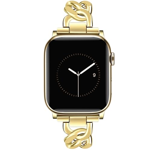 JR.DM Gold Watch Bands for Women Compatible with Apple Watch Band 38mm 40mm 41mm 42mm (S10) Adjustable Metal Band Cowboy Steel Single Chain Bracelet for iWatch Series 10/9/8/7/6/5/4/3/2/1/SE (No Case)