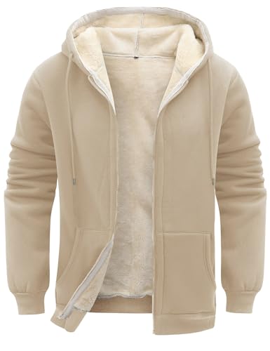 Flygo Men's Sherpa Hoodie Jacket Fleece Lined Zip Up Warm Hoodies Sweatshirt Winter Zipper Sweater Hooded Coat
