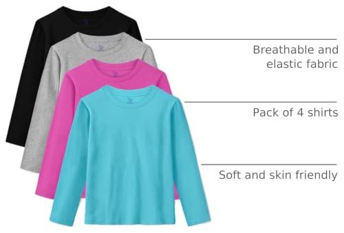 Image of 4 Pack Girls Long Sleeve Shirts Cotton T-Shirts Tagless Kids Tees Clothes