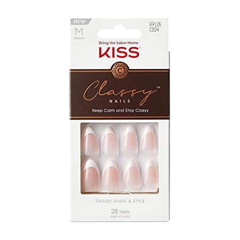 KISS Classy Fake Nails Ready-To-Wear DIY Manicure - Dashing, Waterproof, Smudge Proof, Chip Proof, No Dry Time, Durable & Flexible, Long Lasting, Medium & Coffin Shaped, Quick & Easy | 28 Count Cover