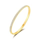 Philip Jones 18k Gold Plated Stainless Steel Channel Set Bangle Created with Zircondia® Crystals (7 Inch)