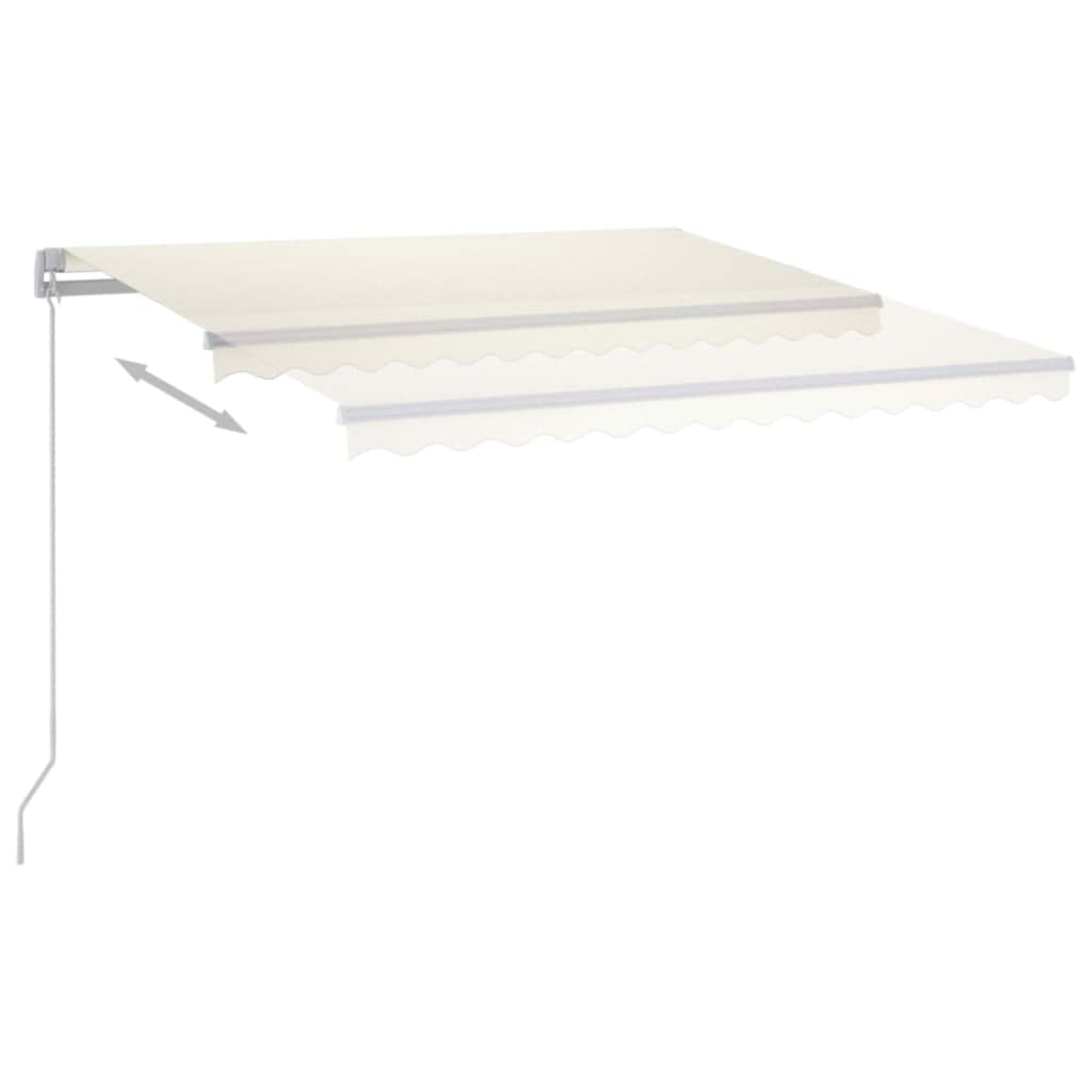 Tenda da sole manuale con braccio articolato, 450 x 350 cm, color crema con LED | Telaio in alluminio verniciato a polvere, poliestere impermeabile, illuminazione a energia solare, funzionamento a manovella