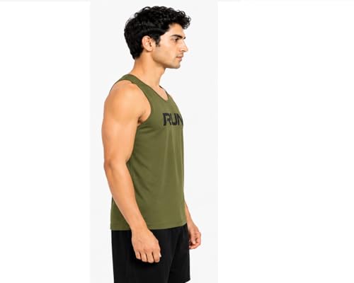 Image of Men's Gym Vest with Run Print, Sleeveless Athletic Tank Top for Running and Workout