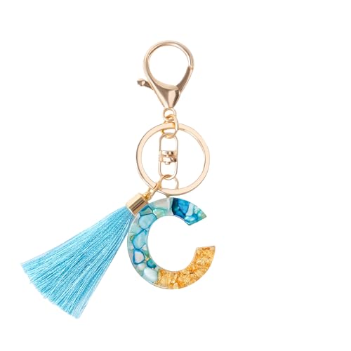 Fario Alphabet Resin Initial Letter Keychain Tassel...