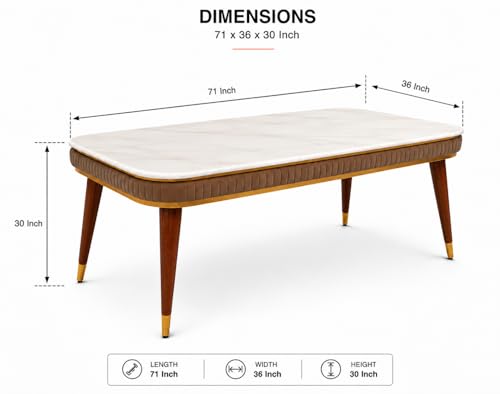 Image of WOODEN SPACE 6-Seater Wooden Dining Table Set | Nano Composite Marble Top | Solid Wood Base | Modern Dining Room Furniture with 6 Chairs (Modern Brown)