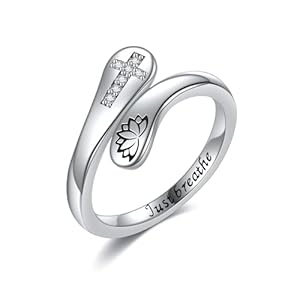 Just Breathe Ring Sterling Silver Lotus Cross Just Breathe Adjustable Open Ring Hope Rings Jewelry for Women