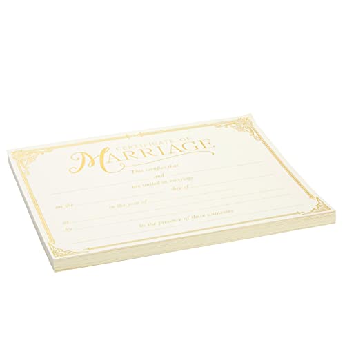 Juvale Marriage Certificate - 11 x 8.5 Inches, Ivory, 48-Pack - Blank Certificates with Gold Foil Edges & Lettering