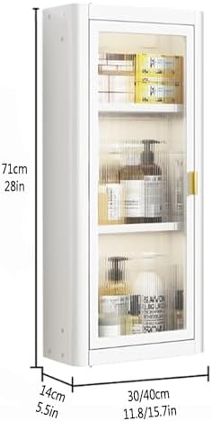 2-4 Layer Floating Bathroom Medicine Cabinet - Space-Saving Over Toilet Storage Organizer with 2 Acrylic Doors, No Drill Modern Black & White Finish for Cosmetics & Kitchen, 30x14x71cm