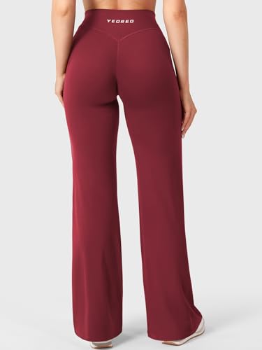 Image of YEOREO Ease Workout Leggings with Pockets for Women No Front Seam Straight Leggings High Waist Wide Leg Yoga Pants 29 inch / 31.5 inch