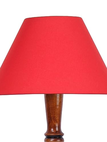Image of Floor Lamp with Wooden Base - Height 55 inch, Red | Modern Standing Lamp for Living Room, Bedroom & Office | Stylish & Elegant Home Lighting Decor | Tall Decorative Lamp