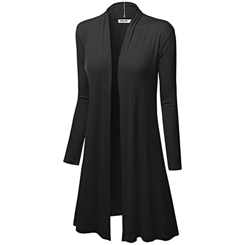 LL WSK1048 Womens Long Sleeve Ombre Open Front Long Cardigan with Stretch XXXL Black Cover