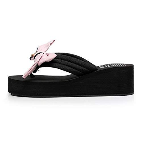 MIOKE Women's Sweet Bowknot Wedge Flipflops Summer Fashion Platform Comfort Nonslip Beach Thong Sandals2