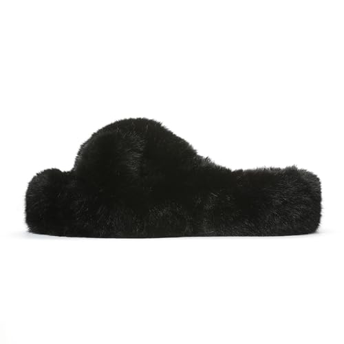 CELNEPHO Fuzzy Slippers for Women Cross Band Cozy Cute Plush Home Slippers Fluffy Furry Open Toe House Shoes Indoor Outdoor Slide Slipper Gift4