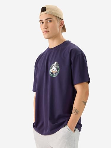 Image of The Souled Store Official Disney: Quack Hard Men and Boys Short Sleeve Round Neck Purple Cotton Oversize T-Shirt