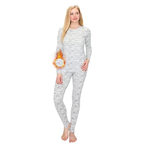 Abbigliamento Always Set intimo termico da donna, foderato in pile, morbido, invernale, caldo, con calzamaglie, abbigliamento termico, Otrl1006set / Grigio mélange, XXL
