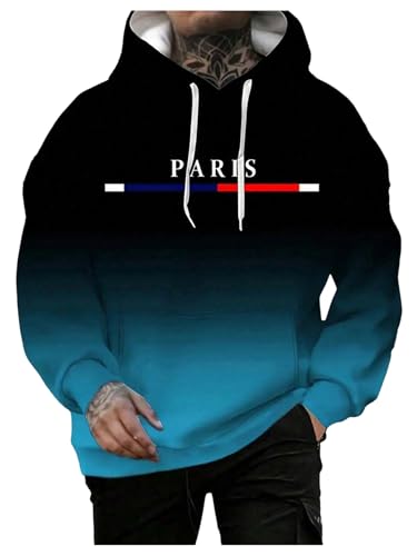 GORGLITTER Men's Letter Graphic Hoodies Y2K Oversized Ombre Fleece Lined Hooded Sweatshirt Pullover Top