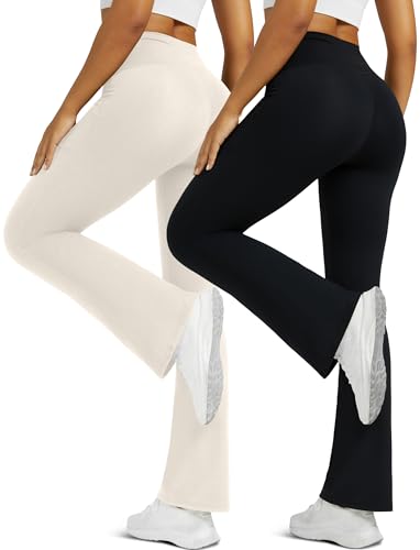 Image of Flare Leggings for Women with Pockets 2pack High Waisted Crossover Flare Leggings Bootcut Yoga Pants