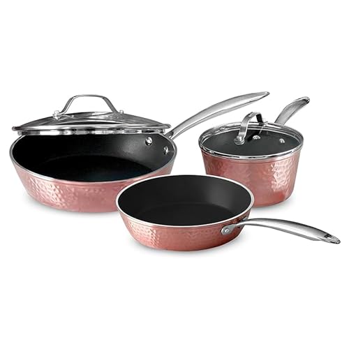Orgreenic Lujoso juego de 5 piezas de cerámica de oro rosa con tapas de vidrio, ligero, resistente a los arañazos, apto para lavavajillas y horno hasta 260.0 °C