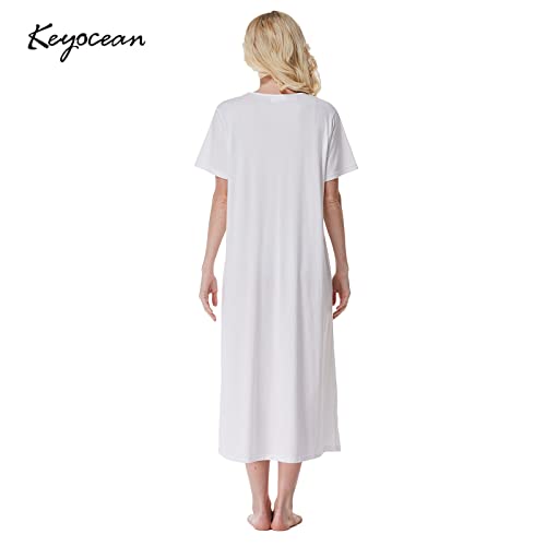 Keyocean Nightgowns For Women, Soft 100% Cotton Pretty Lightweight Ladies Short Sleeves Nightdress Sleepwear, Cream, X-Large (Xl) #TOP1